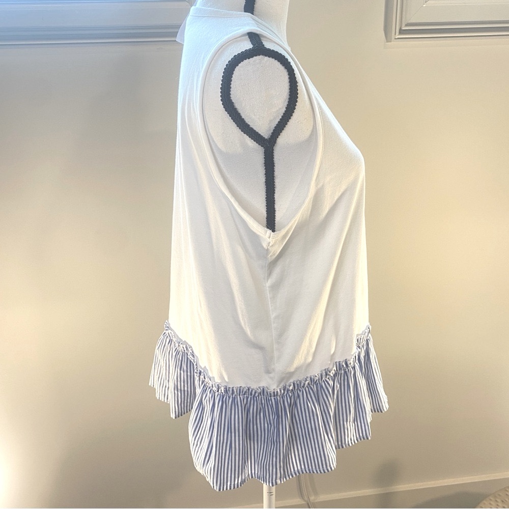 J Crew Blue and White Striped 100% Cotton Peplum T-shirt Tank Size Medium NWT - Picture 8 of 15